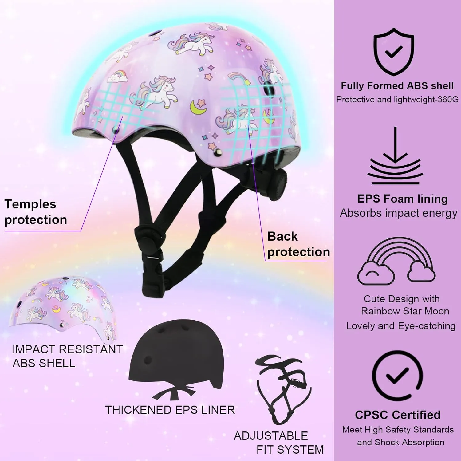 Adjustable Skateboard Bike Protective Helmet for Toddler Girls Kids Youth Boys CPSC Certified for Sports Bicycle Scooter Inline Roller Skating Rollerblading Cycling