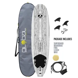 California Board Company CBC  Mini Mal Soft Surfboard 7ft Package - White Wood Grain