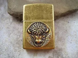 Handmade Antiqued Brass Bison Buffalo Cigarette Lighter