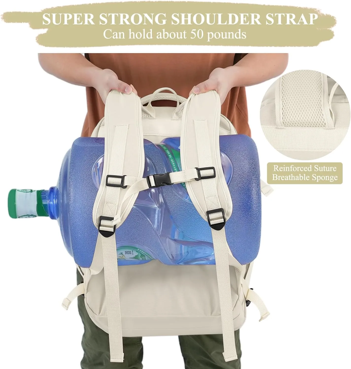 Large Travel Backpack, 40L Carry on Backpack flight Approved, Waterproof Personal Item Size Travel Bag for College, Business, Hiking, Work, Beige