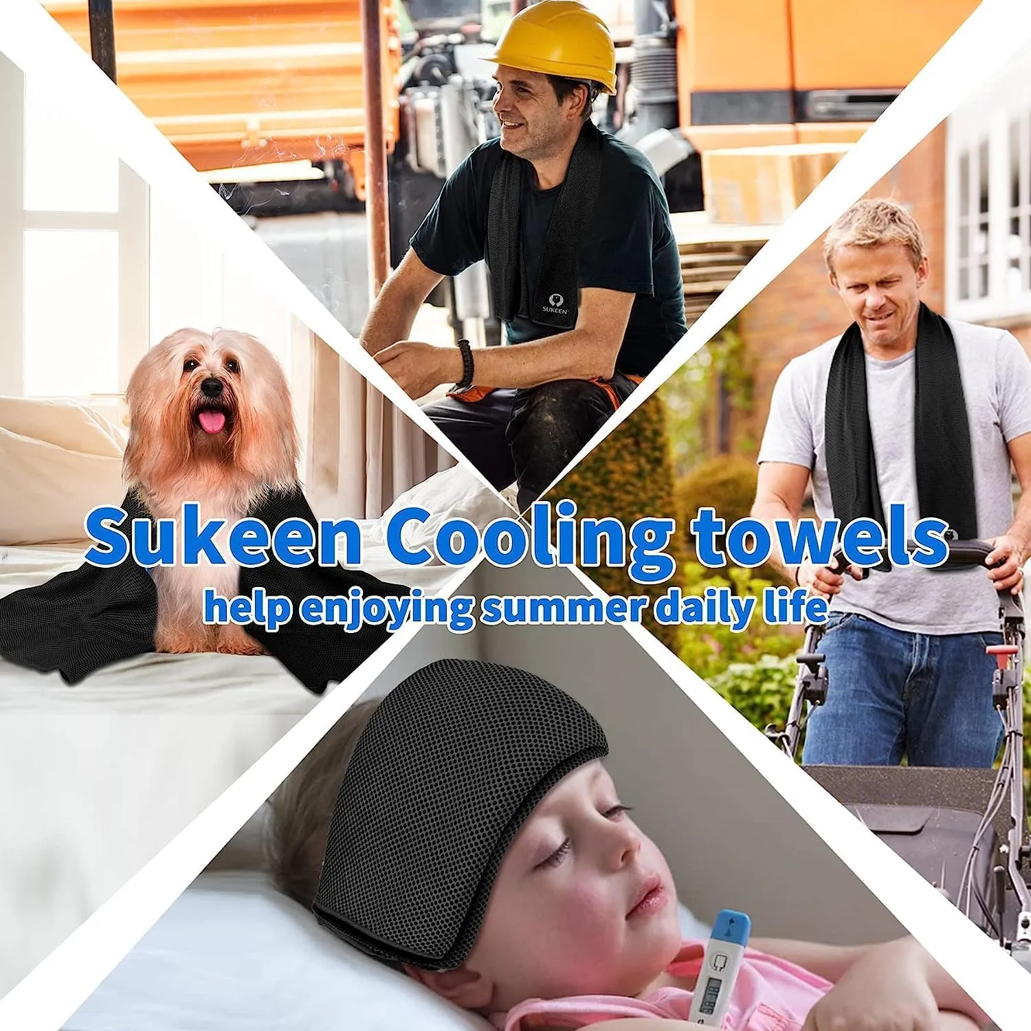 Sukeen 4Pack Cooling Towel (40"x12") for Neck and Face, Soft & Breathable Chilly Sports Towel, Quick-Drying Sweat Absorbing Cooling Neck Wraps with Cooling Tech. for Yoga, Sport, Running, Workout