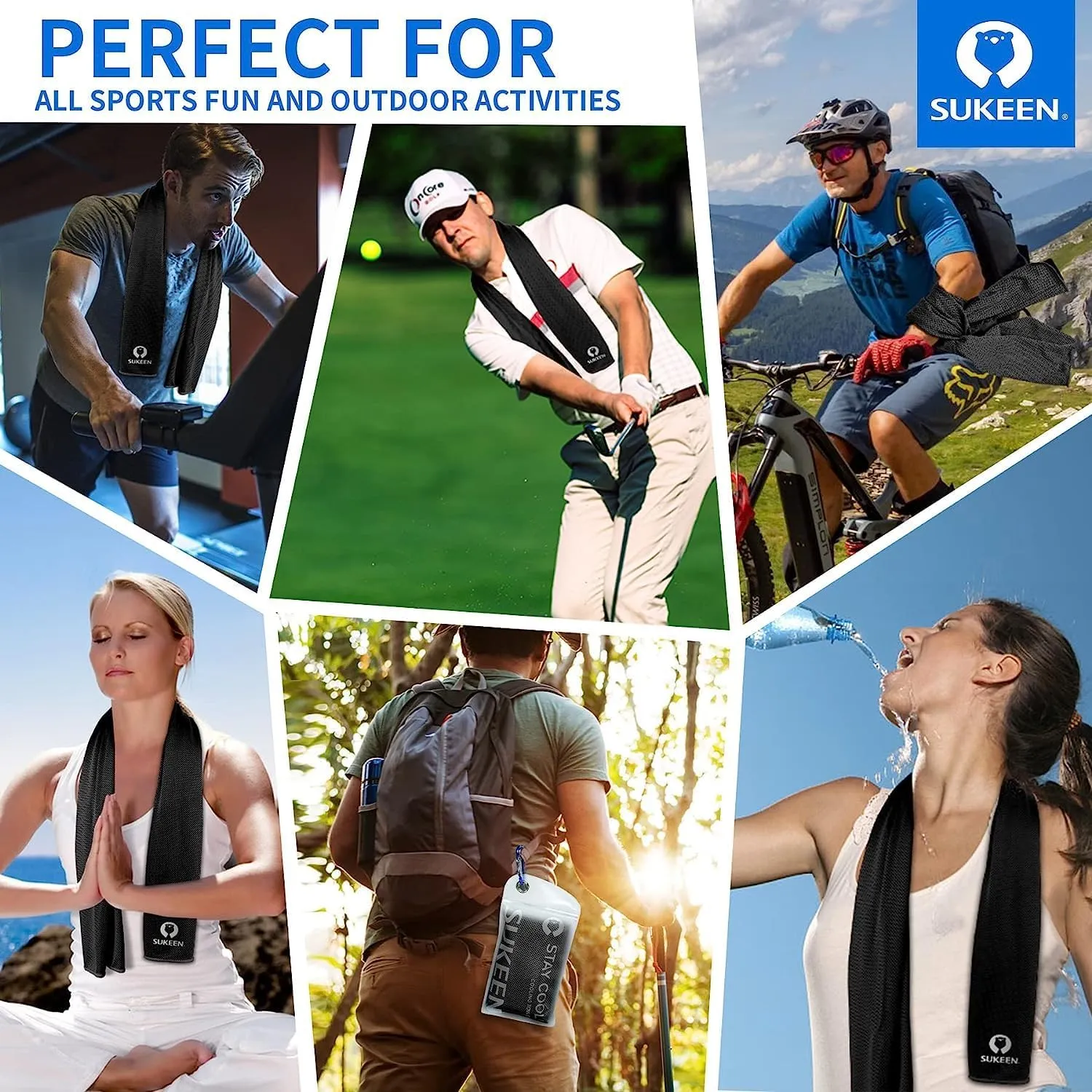 Sukeen 4Pack Cooling Towel (40"x12") for Neck and Face, Soft & Breathable Chilly Sports Towel, Quick-Drying Sweat Absorbing Cooling Neck Wraps with Cooling Tech. for Yoga, Sport, Running, Workout