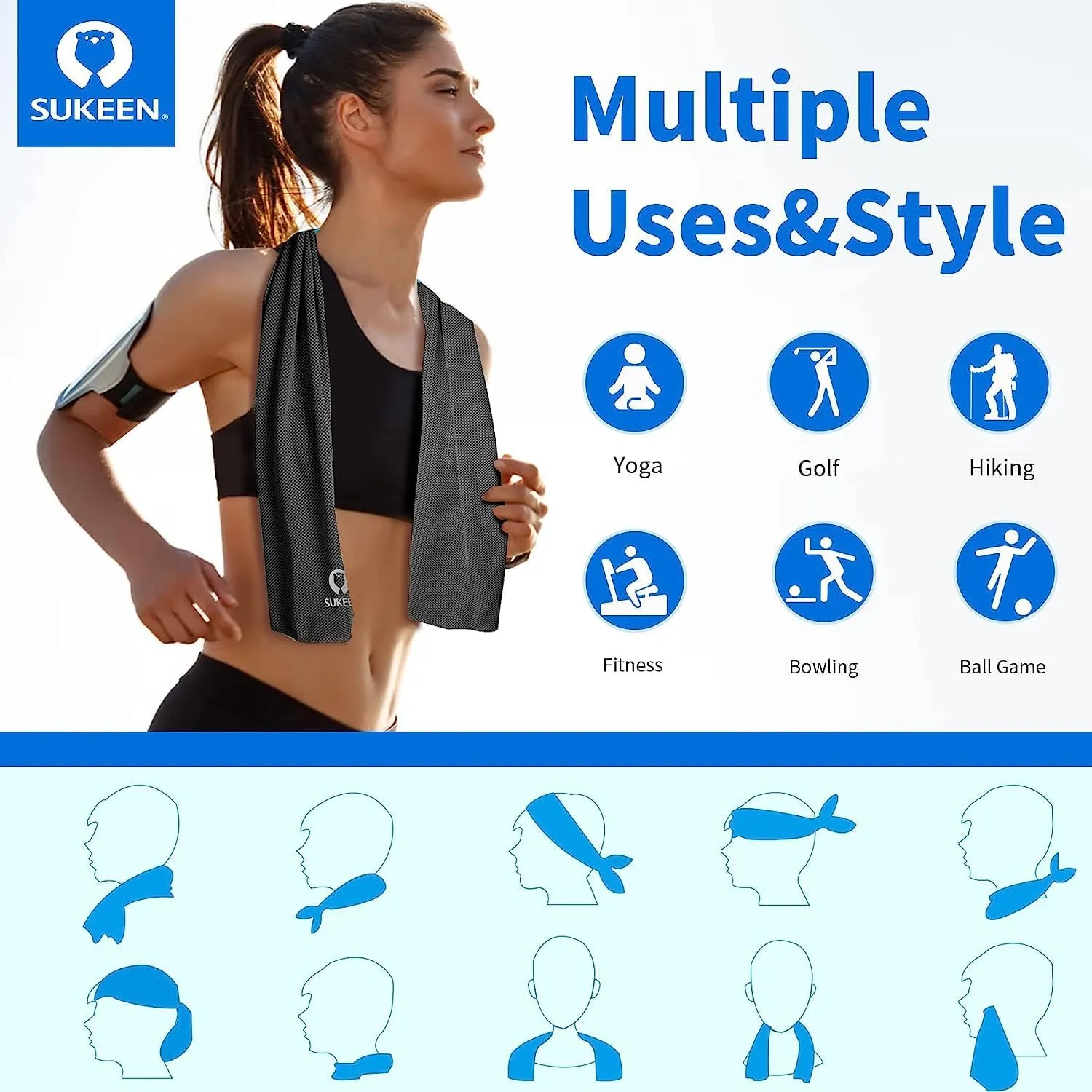 Sukeen 4Pack Cooling Towel (40"x12") for Neck and Face, Soft & Breathable Chilly Sports Towel, Quick-Drying Sweat Absorbing Cooling Neck Wraps with Cooling Tech. for Yoga, Sport, Running, Workout